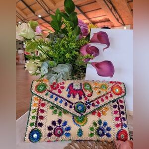 NWT Rajasthani Jaipuri Art Sling Bag Foldover Clutch Purse